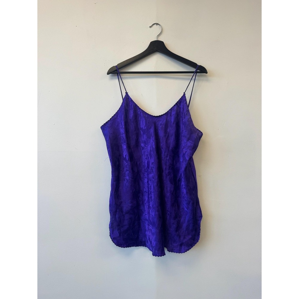 Vintage‎ Undercover Wear Cami Top XL Purple Satin Floral Jacquard Lingerie